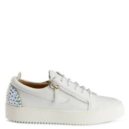 Giuseppe Zanotti Gail Rhinestone-Embellished Leather Sneakers, Brand Size 38 ( US Size 8 ) rs40007-001-white