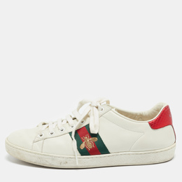 Gucci White Leather Bee Embroidered Ace Sneakers Size 39 1145661