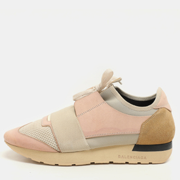 Balenciaga Pink/Beige Neoprene And Leather Race Runner Sneakers Size 39 1147180