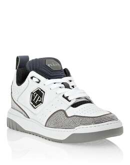 Кроссовки из микса кожи Lo-Top Crystal Philipp Plein, белый/серый 7919877914684 | white/grey