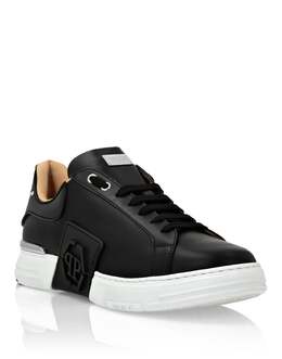 Кроссовки кожаные низкие Phantom Kick$ Philipp Plein, черный/белый 7806958403644 | black / white