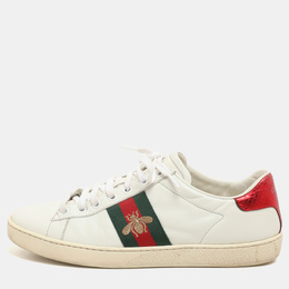 Gucci White Leather Embroidered Bee Ace Low Top Sneakers Size 37.5 1148403