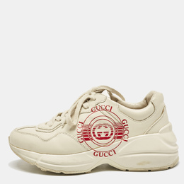 Gucci Cream Leather Disk Print Rhyton Sneakers Size 38 1149901