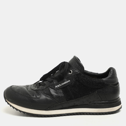 Dolce & Gabbana Black Calf Hair and Exotic Embossed Leather Lace Up Sneakers Size 43 1149399