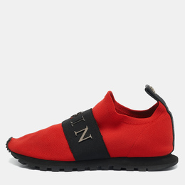Philipp Plein Red Knit Fabric Logo Strap Slip On Sneakers Size 38 1152667