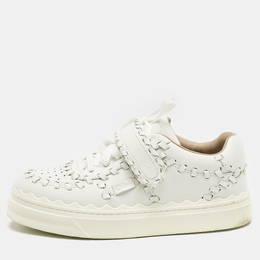 Chloé White Leather Whipstitch Trim Sneakers Size 37 1153255