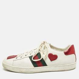 Gucci White Leather Ace Web Heart Detail Lace Up Sneakers Size 38 1153475