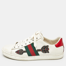 Gucci White Leather Ace Arrow Applique Low Top Sneakers Size 36.5 1154206