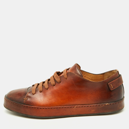 Santoni Brown Leather Lace Up Low Top Sneakers Size 40.5 1152738