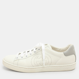 Gucci White/Grey Leather Interlocking G Low Top Sneakers Size 36 1154276