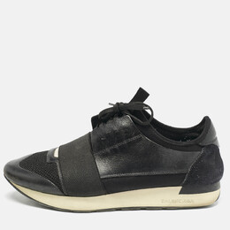 Balenciaga Black Leather and Mesh Race Runner Sneakers Size 41 1155316