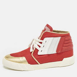Giuseppe Zanotti Red/Gold Canvas And Leather Foxy London High Top Sneakers Size 45 1157853