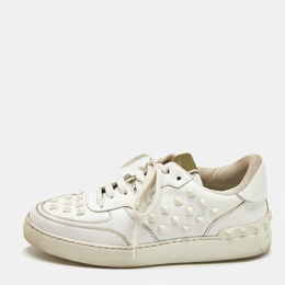 Valentino White Leather Rockstud Low Top Sneakers Size 39.5 1156528