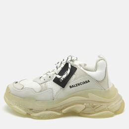 Balenciaga White Leather and Mesh Triple S Clear Sole Sneakers Size 40 1156462