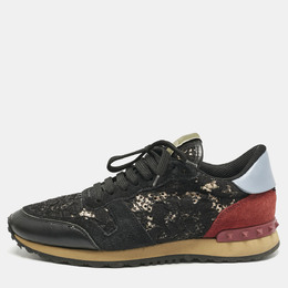 Valentino Multicolor Lace and Leather Rockrunner Low Top Sneakers Size 39 1156009