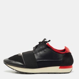 Balenciaga Black/Red Leather And Mesh Race Runner Low Top Sneakers Size 43 1158478