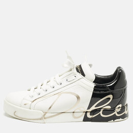 Dolce & Gabbana Dolce and Gabbana White/Black Leather Portofino Low Top Sneakers Size 38 1157979