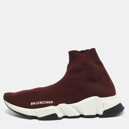Balenciaga Burgundy Knit Fabric Speed Trainer Slip On Sneakers Size 39 1158116
