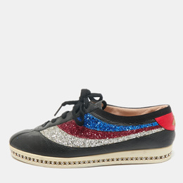 Gucci Black Leather and Glitter Falacer Low Top Sneakers Size 39 1157855