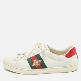 Gucci White Leather Embroidered Bee Web Ace Low Top Sneakers Size 43.5 1158857