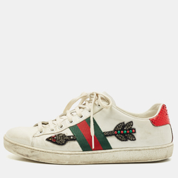 Gucci White Leather and Canvas Ace Low Top Sneakers Size 38 1158810