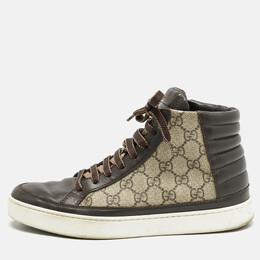 Gucci Brown/Grey GG Supreme Canvas and Leather Cap Toe High Top Sneakers Size 40.5 1158060