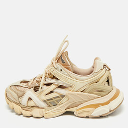 Balenciaga Beige Faux Leather and Mesh Track 2 Low Top Sneakers Size 38 1160376
