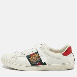 Gucci White Leather Ace Web Tiger Embroidered Low Top Sneakers Size 43 1160942