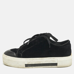 Alexander McQueen Black Velvet and Leather Lace Low Top Sneakers Size 38 1161145