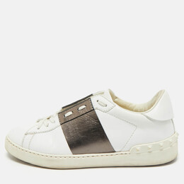 Valentino White/Bronze Leather Open For A Change Rockstud Sneakers Size 39 1162350