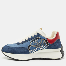 Alexander McQueen Navy Blue/Red Fabric, Leather and Suede Sprint Runner Sneakers Size 40 1162168