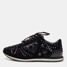 Tory Burch Black Velvet Scarlett Crystal Embellished Sneakers Size 37.5 1162738