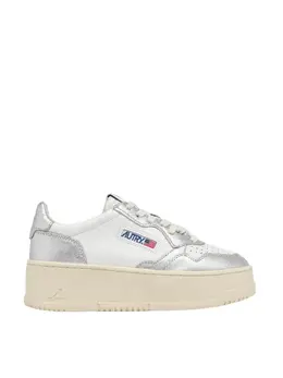 Autry-Sneakers Platform Low In Pelle Bianca E Argento-Donna 52001881882964