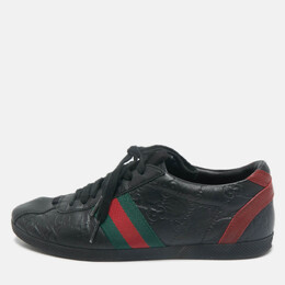 Gucci Black Guccissima Leather Web Detail Lace Up Sneakers Size 36 1164258