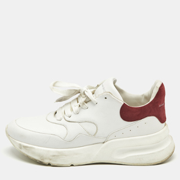 Alexander McQueen White/Red Leather and Suede Oversized Runner Low Top Sneakers Size 44 1164436