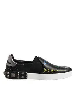 Dolce & Gabbana Black Leather Studded Graffiti Sneakers Shoes - EU40/US7 mv7322-40