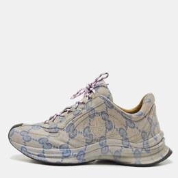 Gucci Beige/Blue GG Printed Leather Run Sneakers Size 41.5 1166486