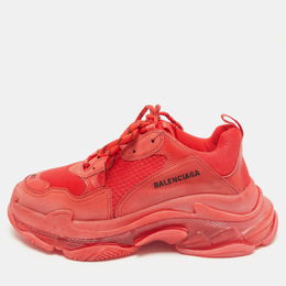 Balenciaga Red Leather and Mesh Triple S Clear Sole Sneakers Size 41 1167287