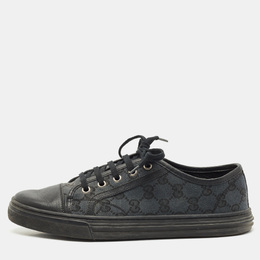 Gucci Black/Blue Leather And GG Canvas Cap Toe Low Top Sneakers Size 38.5 1166261
