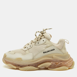 Balenciaga Beige Leather and Mesh Triple S Clear Sole Sneakers Size 41 1168180