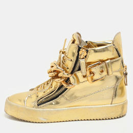 Giuseppe Zanotti Gold Leather Chain High Top Sneakers Size 37.5 1170532