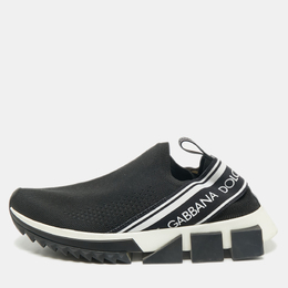 Dolce & Gabbana Black Knit Fabric Sorrento Slip On Sneakers Size 37 1169676