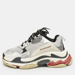 Balenciaga Silver Leather and Mesh Triple S Sneakers Size 41 1168335