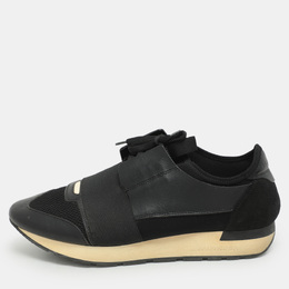 Balenciaga Black Leather and Mesh Race Runner Low Top Sneakers Size 41 1171817
