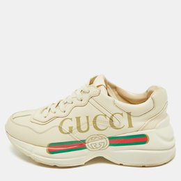 Gucci Cream Leather Vintage Logo Rhyton Sneakers Size 36.5 1171737