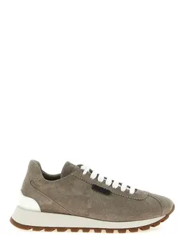 Brunello Cucinelli-Shiny Tab Sneakers Grigio-Donna 52189070786900