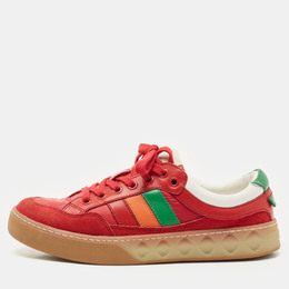 Gucci Red Leather and Nylon SS Stripe Lace Up Sneakers Size 38.5 1172916