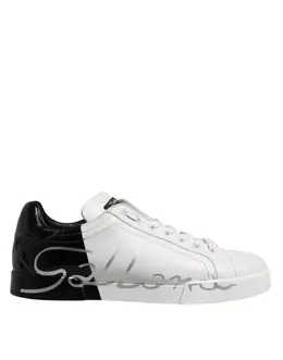 Dolce & Gabbana White Black Logo Low Top Leather Sneakers Shoes - EU39/US6 mv7456-39