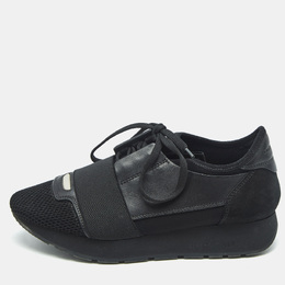 Balenciaga Black Leather and Mesh Race Runner Low Top Sneakers Size 36 1177439