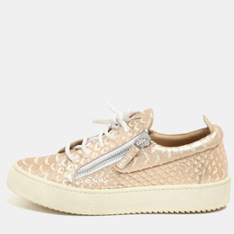 Giuseppe Zanotti Metallic Rose Gold Leather Double Zip Low Top Sneakers Size 37 1177258